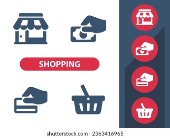 Shopping, Retail, Consumerism Icons. Shop, Store, Buy, Pay, Shopping Basket. Professional, pixel perfect vector icon