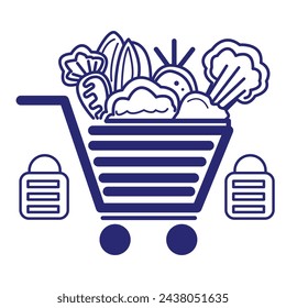 Shopping, retail, delivery, gift card, discount and cart, trolley icon.