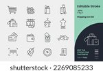 Shopping and Retail Icon collection containing 16 editable stroke icons. Perfect for logos, stats and infographics. Change the thickness of the line in Adobe Illustrator (or any vector capable app).