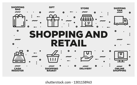 SHOPPING AND RETAIL LINE ICON SET