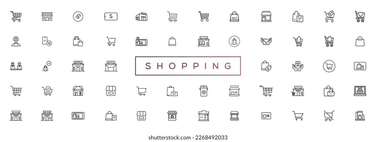 Shopping and retail line icons set. E-Commerce and retail outline icons collection. Shopping, gifts, store, shop, delivery, marketing, store, money, price
