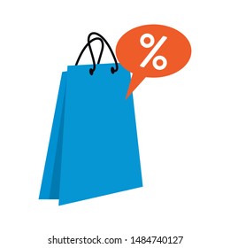 shopping retail sale store, shopping bag with discount label price cartoon vector illustration graphic design