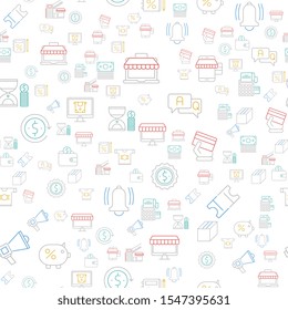 Shopping and retail seamless pattern design, Repeat textile design. Fabric print.