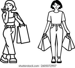 Shopping at retail store, happiness and joyful of buying discount stuff. People lifestyle concept. Mock up and colorful copy space. Hold package bag with purchases after shopping point finger aside.