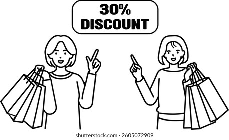 Shopping at retail store, happiness and joyful of buying discount stuff. People lifestyle concept. Mock up and colorful copy space. Hold package bag with purchases after shopping point finger aside.