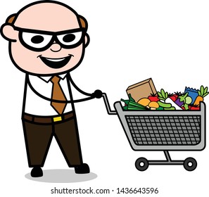 Shopping - Retro Cartoon Father Old Boss Vector Illustration