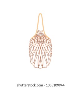 Shopping reusable grocery cloth string bag in a flat style. String mesh cotton eco bag. Zero waste concept, isolated vector illustration on white background.
