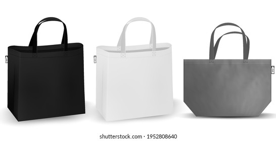 Shopping RPET bag cotton, Black and white tote shopping bags identity mock-up items template transparent background.