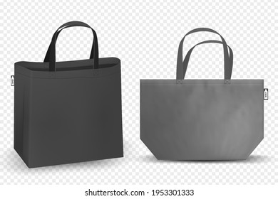 Shopping RPET bag cotton, Black and white tote shopping bags identity mock-up items template transparent background.