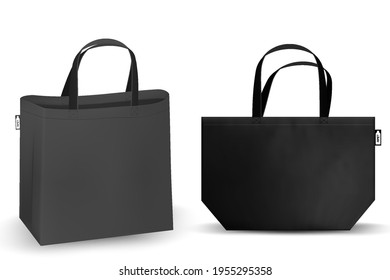 Shopping RPET bag cotton, Black and white tote shopping bags identity mock-up items template transparent background.
