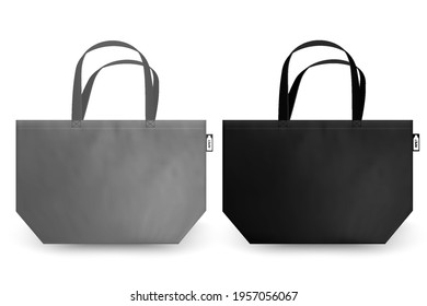 Shopping RPET bag cotton, Black and white tote shopping bags identity mock-up items template transparent background.