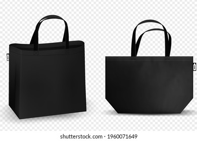 Shopping RPET cotton bag, Black and white tote shopping bags identity mock-up items template on transparent background.