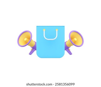 Shopping sale announcement marketing advertising 3d icon realistic vector illustration. Shop store market supermarket marketplace special offer retail event commercial price off buying goods savings