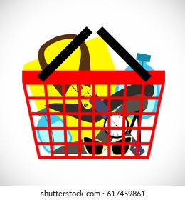 Shopping, sale, shopping cart, postcard, vector, products, business background, icons, abstraction