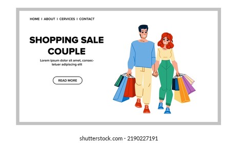 shopping sale couple vector. man woman fun, retail shop, happy family shopping sale couple web flat cartoon illustration