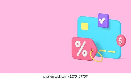 Shopping sale discount financial cashback bonus reward banner copy space vector illustration. Online shop store marketplace special offer price off clearance prize cashless credit debit card payment