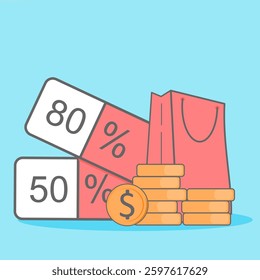 Shopping Sale Discount Offer Concept, Flat vector discount offer illustration. EPS 2