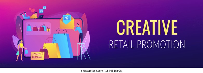 Shopping sale. Discount offer. Loyalty program. Customer attraction marketing. Sales promotion, creative retail promotion, boost your sales concept. Header or footer banner template with copy space.