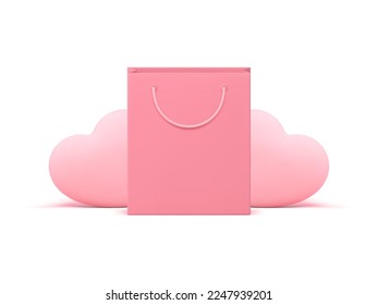 Shopping sale discount romantic gift pink heart commercial special offer 3d icon realistic vector illustration. Love present enamored birthday anniversary festive holiday Valentine's Day celebration