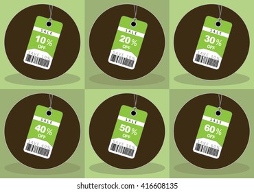 Shopping Sale Green Discount Vector Tag Set