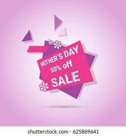 Shopping Sale Happy Mother Day Discount Sticker, Spring Holiday Greeting Card Banner Flat Vector Illustration