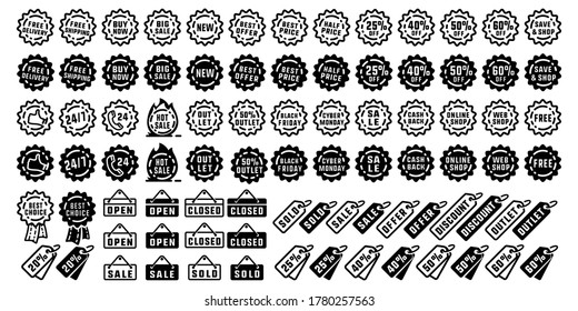 Shopping sale labels set. Collection of labels and badges for sale, shopping, offer, discount, promotion and online shop. Vector and illustration.