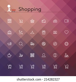 Línea de compras y venta Iconos set. Ilustración vectorial.