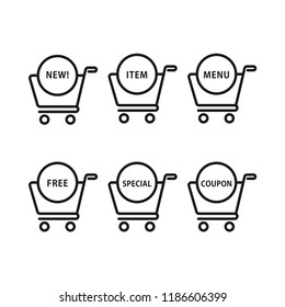 Shopping sale menu function icons. Shopping online concept. Flat simple design. Line Vector. Isolate on white background.