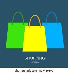 Shopping, sale,  paper bag, postcard, vector, products, business background, icons, abstraction