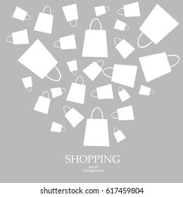 Shopping, sale, paper package, postcard, vector, products, business background, icons, abstraction