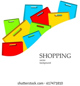 Shopping, sale, paper package, postcard, vector, products, business background, abstraction