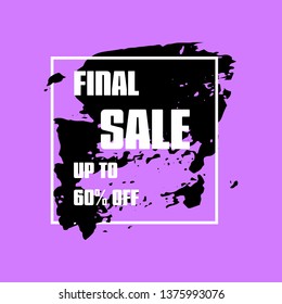 Shopping sale square frames templates. Special offers advertisement vector borders with grunge texture. Percentage discount, hot price coupons layouts sing on violet background.