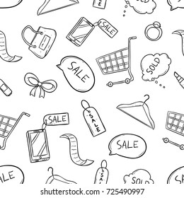 shopping and sale time seamless pattern with doodle or sketch style