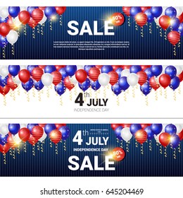 Shopping Sale To United States Independence Day Holiday 4 July Discount Banner Set Flat Vector Illustration