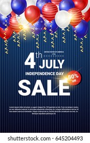 Shopping Sale To United States Independence Day Holiday 4 July Discount Banner Flat Vector Illustration