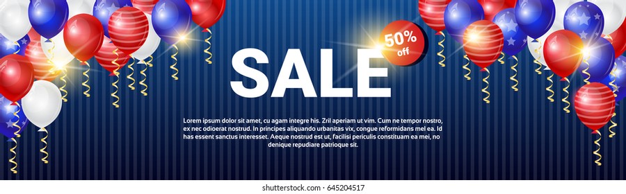 Shopping Sale To United States Independence Day Holiday 4 July Discount Banner Flat Vector Illustration