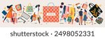 Shopping and sale. Vector modern abstract isolated illustrations of people in store with shopping bag, cart, shop, package, fashion woman, pattern, family , objects for poster, flyer or cover