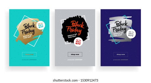 Shopping sale vector web banner templates set. Black Friday promo poster collection. Discount advertising on white background. Low price store promotion. Closeout advertisement, seasonal clearance
