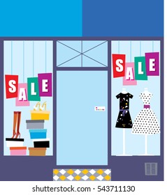 Shopping sale. Woman boutique exterior. vector illustration.