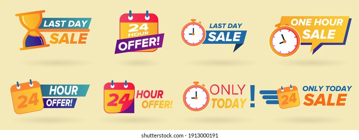 Shopping sales countdown promotional labels vector set. business limited special promotions, best deal badge. Isolated vector icons set