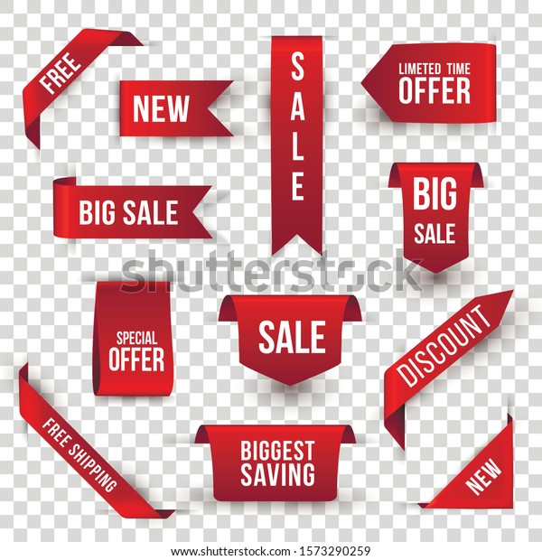 Shopping sales and discounts promotional labels\
vector set. New collection, biggest saving badges isolated pack on\
transparent background. Limited special offer, discount\
advertisement stickers\
bundle