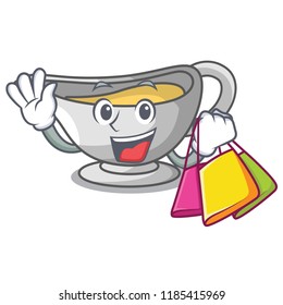 Shopping sauce boat cartoon with tasty cheese