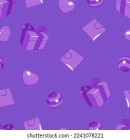Shopping seamless pattern with shopping bag and gift. Cartoon flat design for wallpapers, wrapping, textile prints, backgrounds.