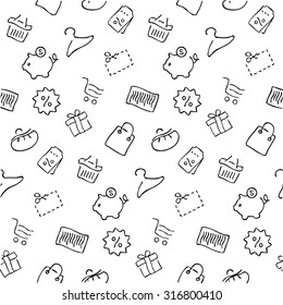 Shopping seamless pattern, vector background in thin line style