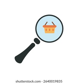 Shopping search icon. Search icon with shopping basket, ideal for ecommerce and retail search themes.