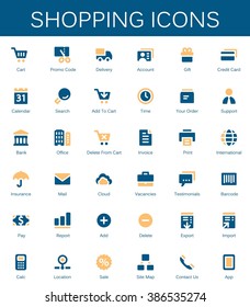Shopping services and finance tools icons. Modern vector pictograms