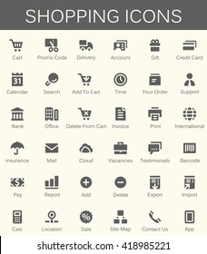 Shopping services and finance tools icons. Modern vector pictograms