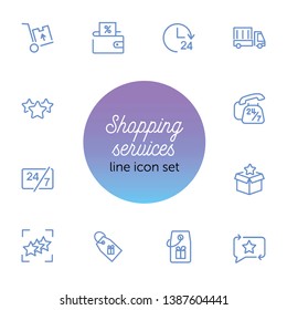 Shopping services  line icon set. Coupon, sale, buying. Shopping concept. Vector illustration can be used for topics like profit, advertising, marketing