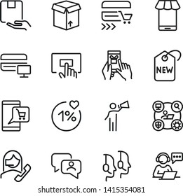 Shopping services line icon set. Delivery, gift, cart, credit card. Commerce concept. Can be used for topics like retail store, promotion, sale, customer support