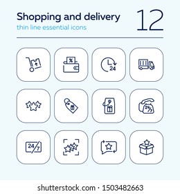 Shopping services line icon set. Coupon, sale, buying. Shopping concept. Vector illustration can be used for topics like profit, advertising, marketing
